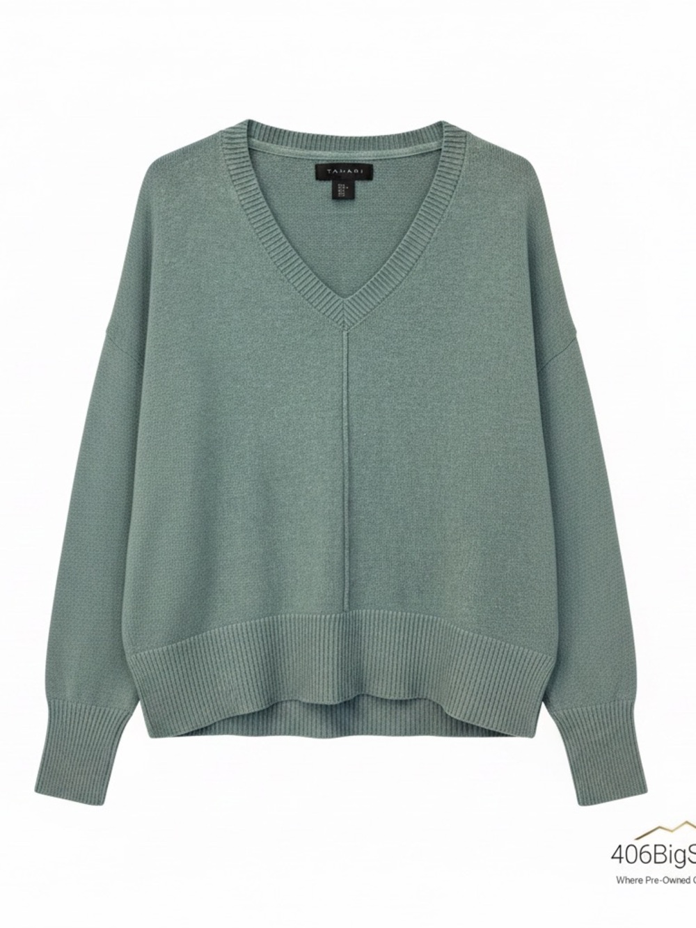 Tahari Dusty Sage V-Neck Knit Sweater